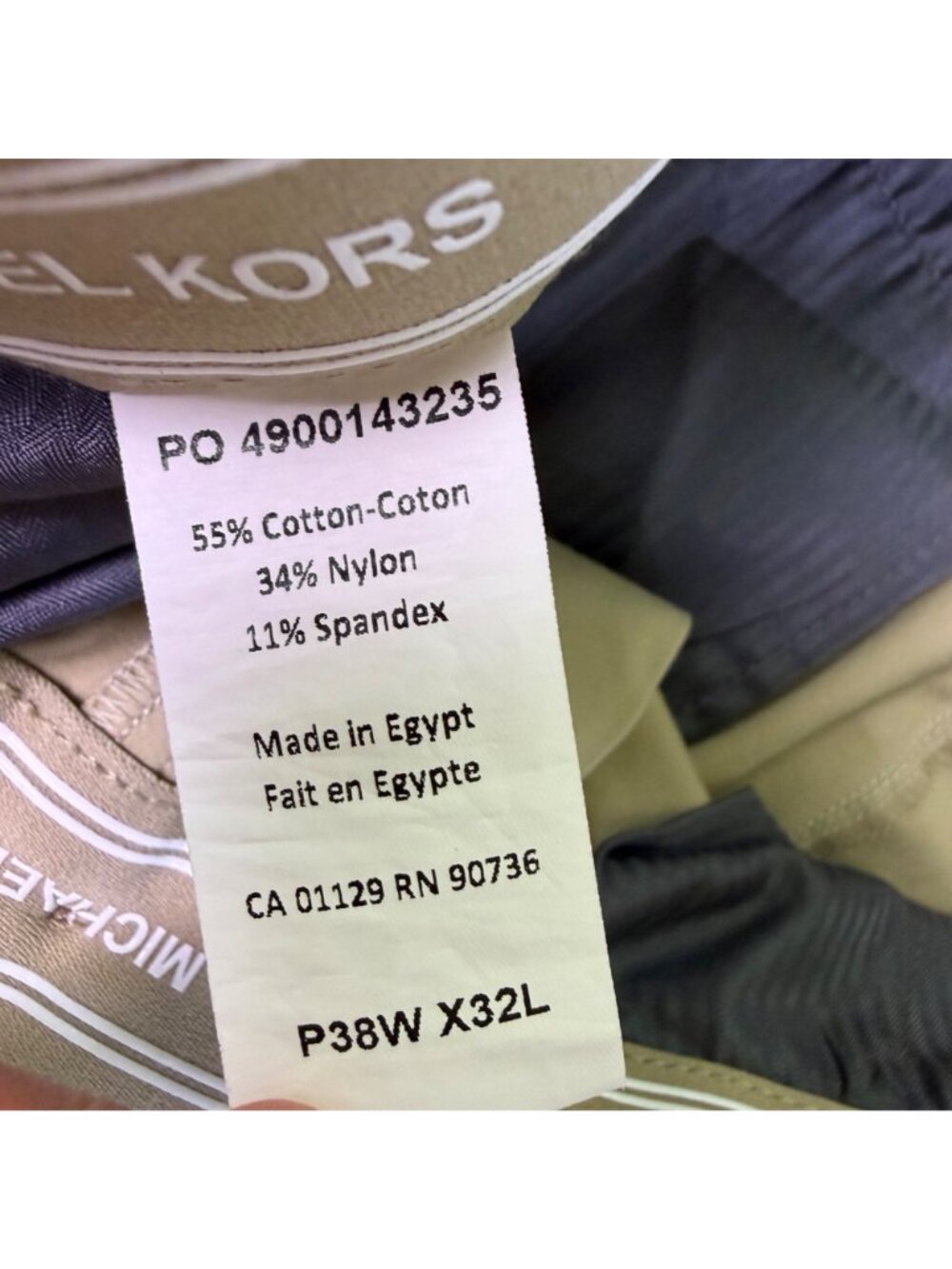 Michael Kors Mens Beige Cotton Blend Flat Front Chino Pants Slim Fit Size 38x32 - Picture 4 of 6